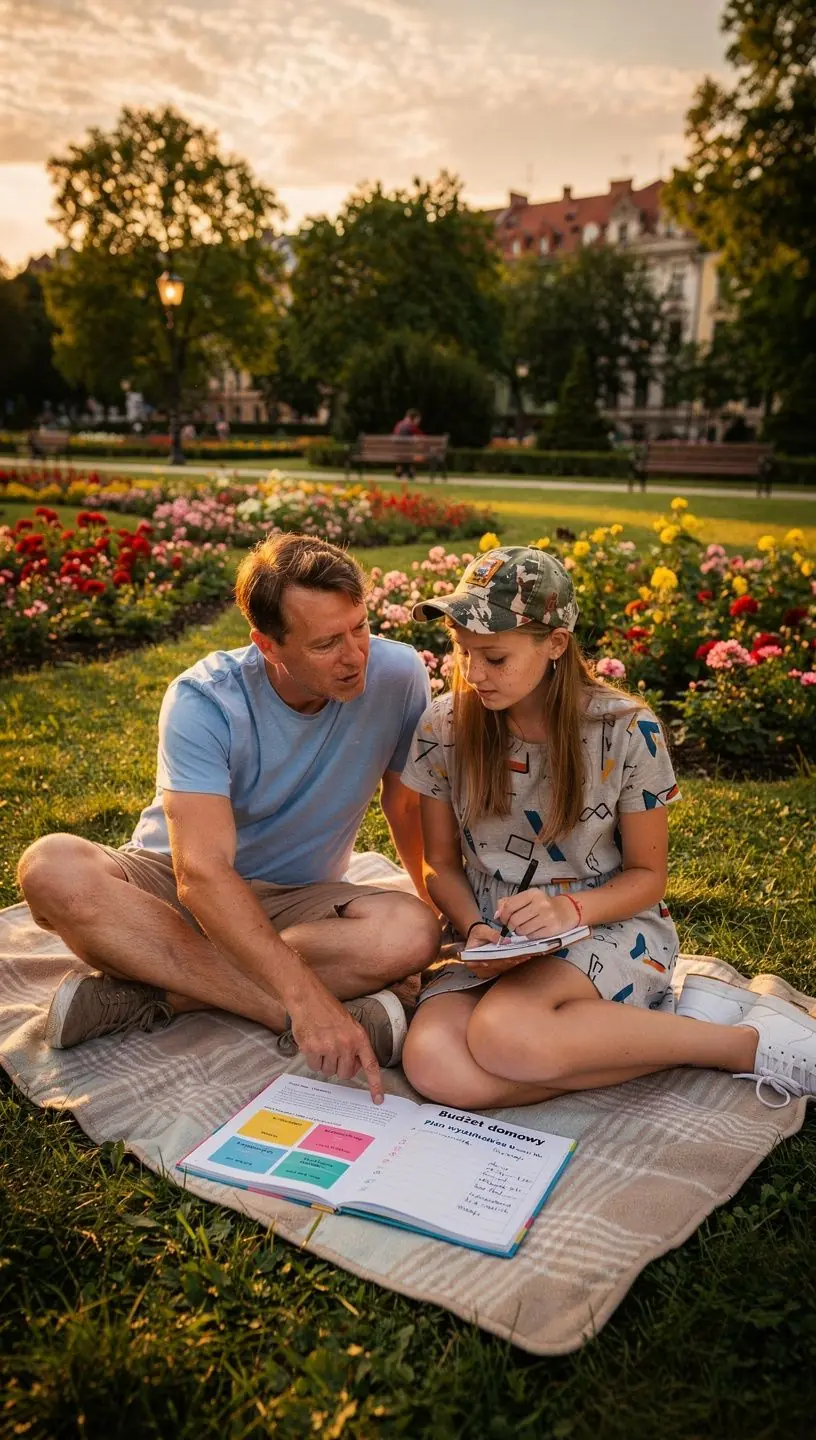 Zestaw książek o podstawach finansów osobistych na stole z notatkami do praktyki.